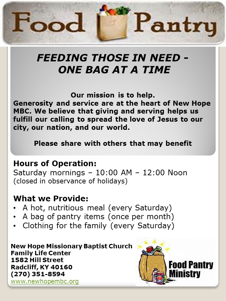 Outreach Ministries - New Hope Missionary Baptist Church